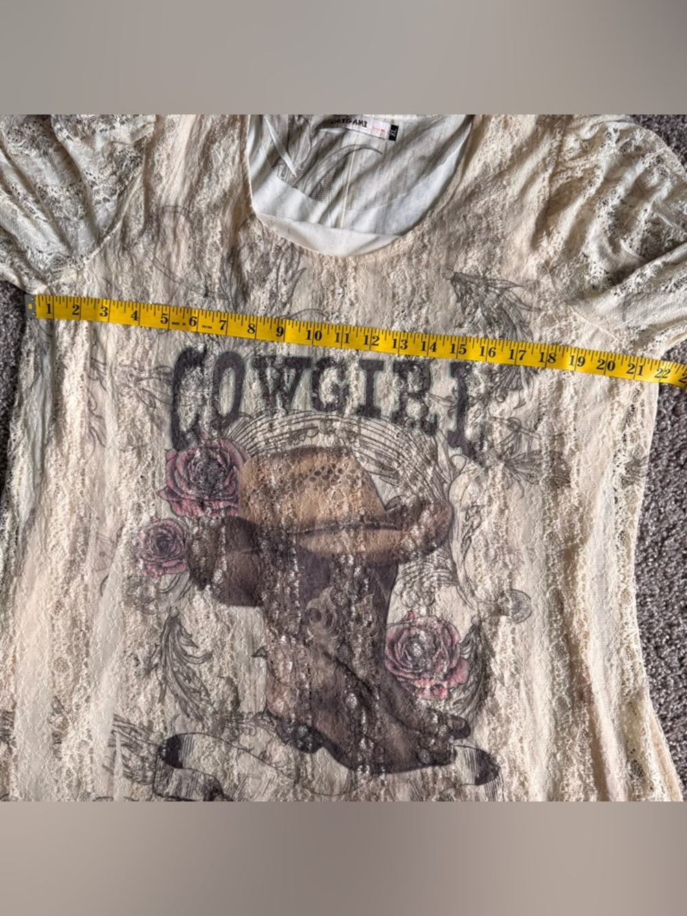 Origami Fashion Vivien Cowgirl Tunic Top with Embroidered Lace Hem Size XL Rodeo - Picture 11 of 13